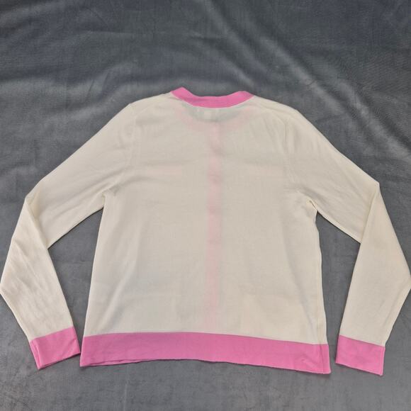 Charter Club Barbie Core Clueless Cream & Pink Contrast Trim Cardigan Sweater L - Picture 5 of 7